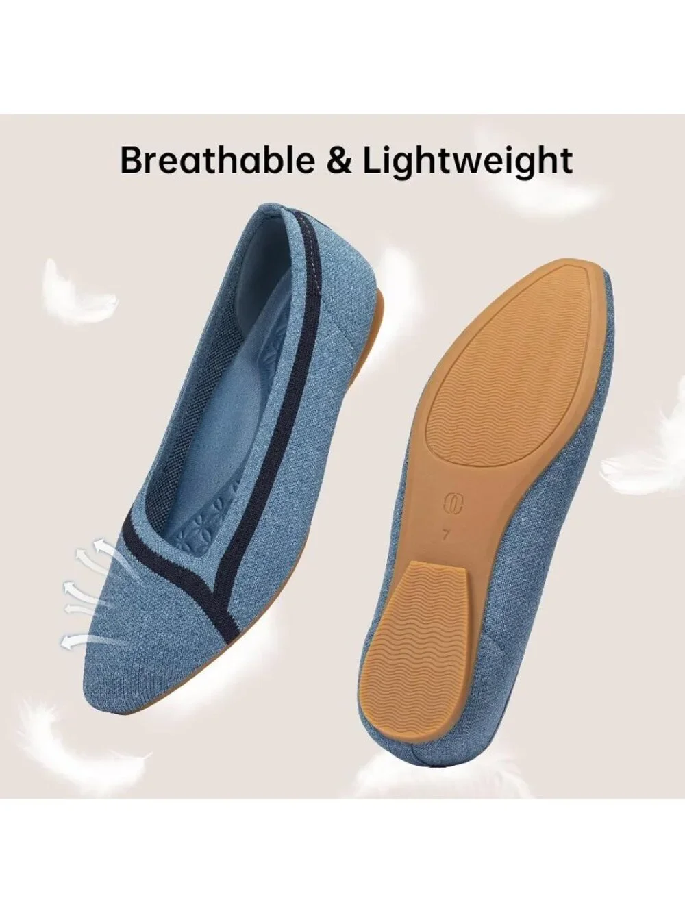Frank Mully Women's Blue Rubber Knitted Square Toe Comfortable Slip On Flats